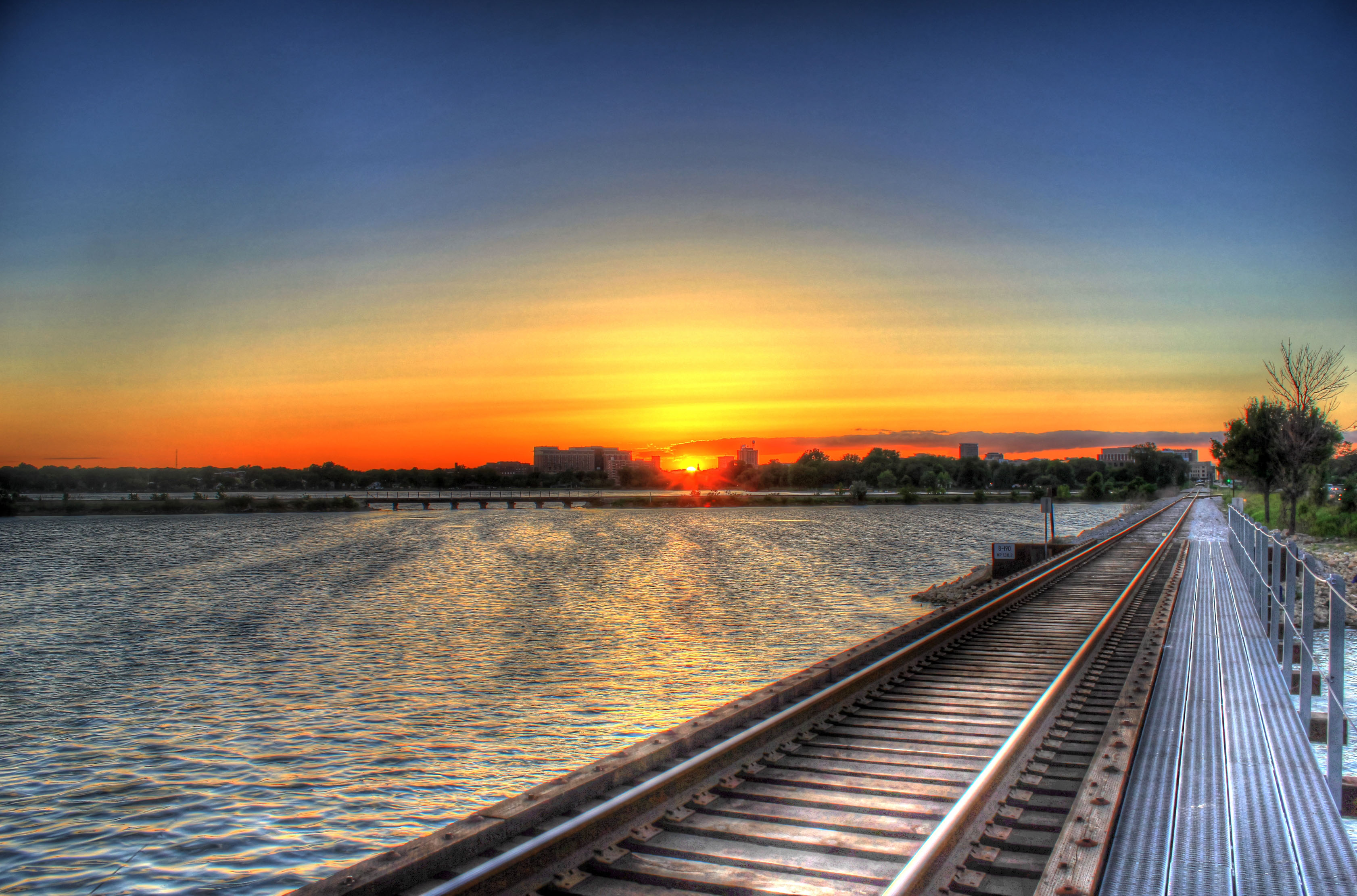 wisconsin madison sunset over the train tracks by the lake