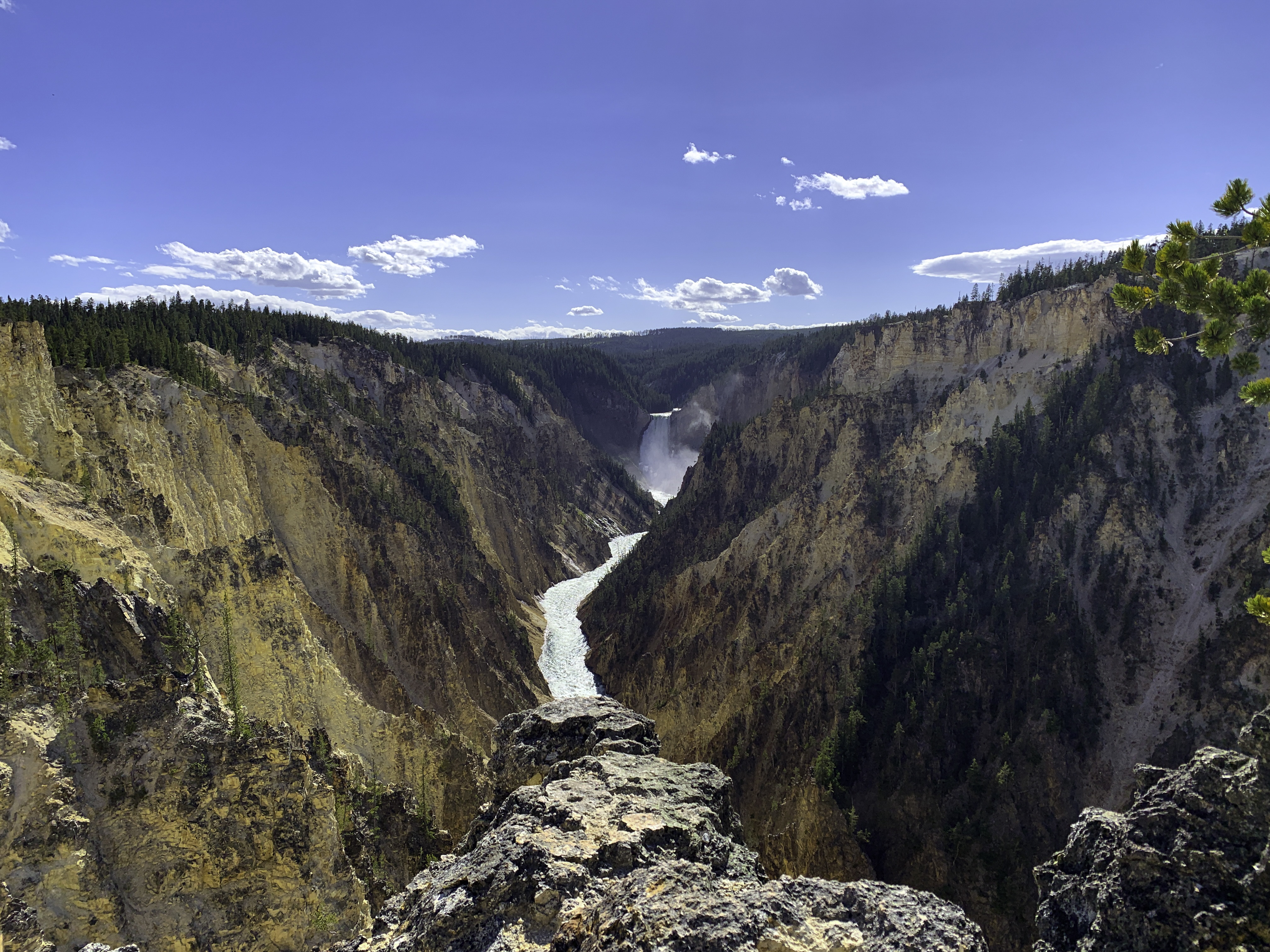Panoramic waterfall landscape of lower Yellowstone Falls image - Free ...