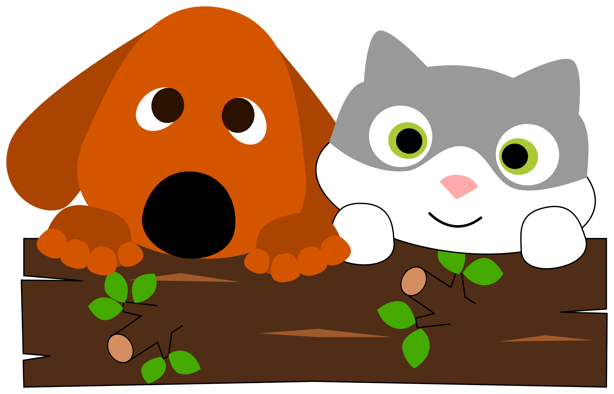 Dog and Cat Behind Tree Trunk vector clipart image Free
