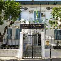 Gates in front of large buildings in Algiers, Algeria