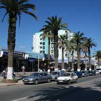 Downtown Skikda with road and traffic in Algeria