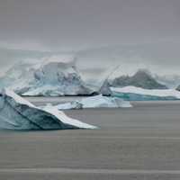 Large icebergs in the water in Antarctica