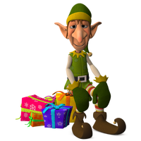 Christmas Elf Sitting on Presents