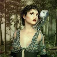 Gothic Female Model with owl on shoulder