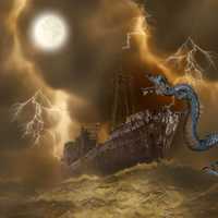 Monster Sea Serpent attack boat in the Ocean