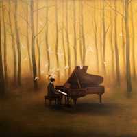 Playing Piano in the deep wood waterpainting