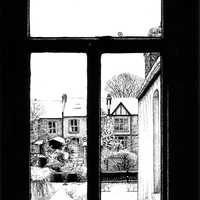 Winter in the Suburbs through the Windows with Black Ink