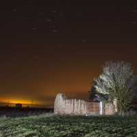 Small Star Trails over a fortress remains