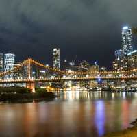 Skyline of Brisbane beyond the bridge in Queensland, Australia