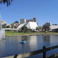 The Festival Centre and Torrens Lake in Adelaide, Southern Australia