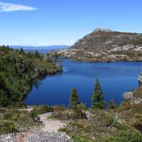 Mountains and lake landscape in Tasmania, Australia