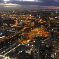 Lighted-up Melbourne Cityscape at Night in Victoria, Australia