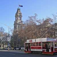 Talking tourist tram in central Bendigo, Victoria, Australia