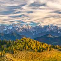 Mountain tops in the distance in the Alps in Austria