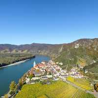 River and town in Durnstein Durnstein Niederosterreich, Austria