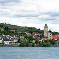 Riverside landscape with city in Austria