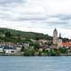 Riverside landscape with city in Austria