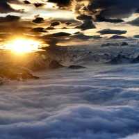 Sunrise at the Alps over a sea of clouds in Austria