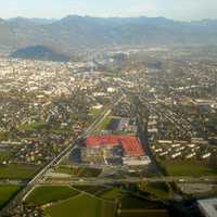 Salzburg seen on takeoff from Salzburg Airport in Austria