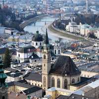 Cityscape of Salzburg, Austria with buildings, Architecture, and river