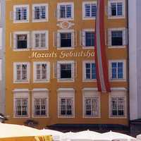 Mozart's birthplace and streets in Salzburg, Austria