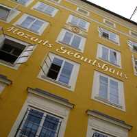 Mozart's birthplace at Getreidegasse 9 in Salzburg, Austria