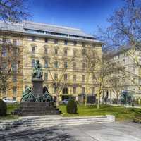 Beethoven Plaza with buildings in Vienna, Austria