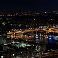 Empire Bridge at night with lights in Vienna, Austria