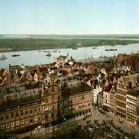 Antwerp and the river Scheld in Belgium around 1900