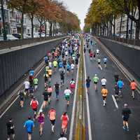 People in a race in Brussels, Belgium