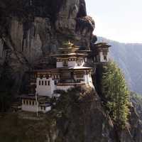 Temple on the mountainside in Bhutan