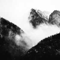 Fog over the Mountains in Banff National Park, Alberta, Canada