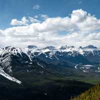 Panorama of the Mountain Tops with snow in Banff National Park, Alberta, Canada