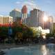 Downtown Calgary seen from Eau Claire in Alberta, Canada