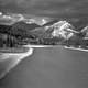 Colin Mountain Range with river landscape with Jasper National Park, Alberta, Canada