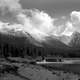 End of the Colin Mountain Range with clouds in Jasper National Park, Alberta, Canada