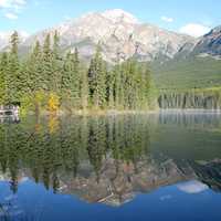 Landscape of mountain and lakes in Jasper National Park, Alberta, Canada