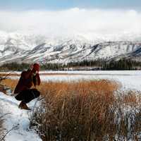 Photographing Mountains with Clouds winter landscape in Jasper National Park, Alberta, Canada