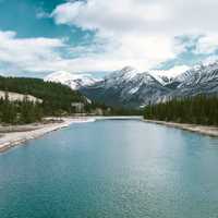 Scenic River Landscape and mountains in Jasper National Park, Alberta, Canada