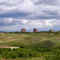 Skyline of downtown Lethbridge in Alberta, Canada