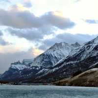 Mountains and Lake Landscape of Upper Waterton lake in Alberta, Canada