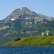 Prince of Wales Hotel in the mountain landscape in Waterton Lakes National Park