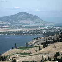 Aerial view of Penticton, Skaha Lake landscape in British Columbia, Canada