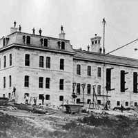 B.C. Penitentiary being constructed circa 1877 in New Westminster in British Columbia, Canada