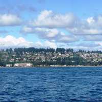 Panoramic View of Campbell river from across the straight of Georgia, British Columbia, Canada