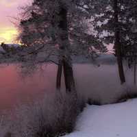 Winter Landscape with lake and Trees in British Columbia, Canada