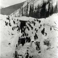 Workers Attempt to rescue buried collegues in 1910 in British Columbia, Canada
