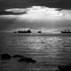 Light on the ocean with ships in Vancouver, British Columbia, Canada