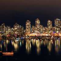 Night Skyline across the water in Vancouver, British Columbia, Canada