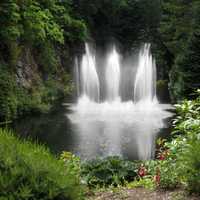 Fountains in Butchart Garden landscape in Victoria, British Columbia, Canada